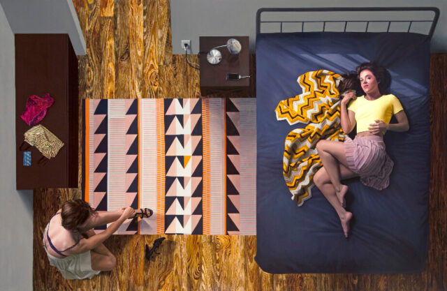 Painting of two women in a bed room