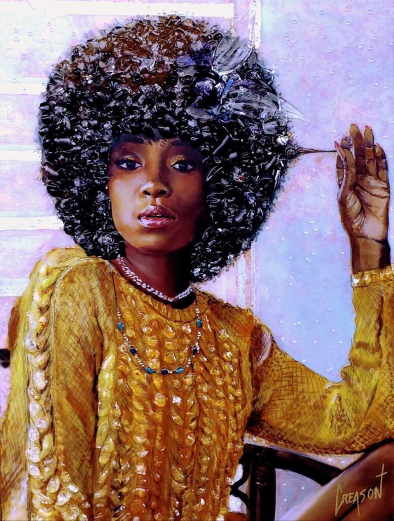 a painting of a woman with an afro